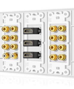 TNP Home Theater Wall Plate - 3-Gang 7.2 Surround Sound Distribution w/Premium Gold Plated Copper Banana Binding Post Coupler for 7 Speakers, 2 RCA Jack for Subwoofer, 3 HDMI Port for UHD 4K HD 1080P 7.2 Surround + 3x HDMI 11 61tyR8NMjwL