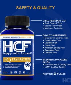 HCF Happy, Calm & Focused - Natural Nootropic Focus Supplement - Boost Concentration, Enhance Focus, Natural Calm Aid & Stress Relief - 90 Capsules for Men & Women - Caffeine-Free Brain Supplement 90 Count (Pack of 1) 33 61u xcwpTxL 1
