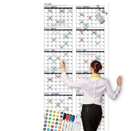 Large Dry Erase Wall Calendar - Premium Giant Reusable Yearly Calendar - Oversized Whiteboard Annual 12 Month UNDATED Planner - 36"x72" 36x72 Undated