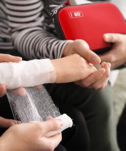 I GO 85 Pieces Hard Shell Mini Compact First Aid Kit, Small Personal Emergency Survival Kit for Travel Hiking Camping Backpacking Hunting Marine Car Red 35 61u1zzURVjL