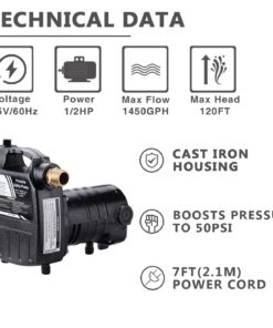 Alternative view of EXTRAUP 115Volt 1/2HP 1500 GPH Heavy Duty High Pressure Cast Iron Casing Water Transfer Utility Pump With Brass Connectors and Suction Strainer w/o switch