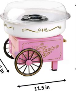Nostalgia Vintage Hard and Sugar Free Countertop Original Cotton Candy Maker, Includes 2 Reusable Cones And Scoop – Pink, Main 27 61u48pTyqtL