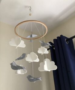 Sorrel + Fern Baby Crib Mobile (Birds and Clouds) - Felt Nursery Ceiling Decoration and Baby Shower for Girls & Boys - Grey & White Birds & Clouds 43 61u5X4UsQ2L