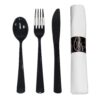 Party Essentials - N501732 Extra Heavy Duty Cutlery Kit with Black Fork/Knife/Spoon and 3-Ply White Napkin (Case of 300 rolls) 300 sets 4pcs Black Cutlery Kit 300 55 61u6nTkWATL