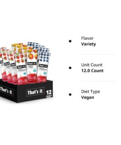 That's it. Variety Pack 100% Natural Real Fruit Bar, Best High Fiber Vegan, Gluten Free Healthy Snack, Paleo for Children & Adults, Non GMO No Added Sugar, No Preservatives Energy Food (12 Pack) 12 Count (Pack of 1) 19 61u8938nIiL