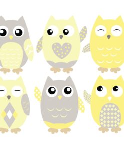 Alternative view of Owl Fabric Wall Decals, Set of 6 Owls Wall Stickers, Yellow, Grey, White, Available in 4 Different Sizes, Non-Toxic, Reusable, Repositionable
