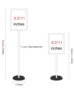 Alternative view of HUAZI Adjustable Floor Sign Holder Stand 8.5x11 inches Pedestal Sign Stand,Heavy Round Base,Both Vertical & Horizontal View Displayed,Snap-Open Frame with Safety Corner,Silver 8.5 x 11 inches,Silver