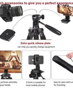 ZOMEI 65” Camera Tripod Compact Light Weight Travel Aluminum Camera/Phone Tripod for Canon Nikon with 2PC Quick Plates and Universal Phone Mount 11 lbs Load (Black) 44 61uTdGLOvqL