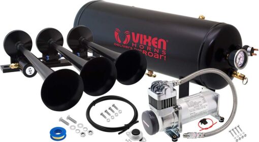 Vixen Horns Train Horn Kit for Trucks/Car/Semi. Complete Onboard System- 200psi Air Compressor, 2.5 Gallon Tank, 3 Trumpets. Super Loud dB. Fits Vehicles like Pickup/Jeep/RV/SUV 12v VXO8325/3118B