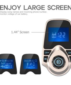 Nulaxy Bluetooth Car FM Transmitter Audio Adapter Receiver Wireless Handsfree Voltmeter Car Kit TF Card AUX 1.44 Display - KM18 Golden 25 61uckav2FhL
