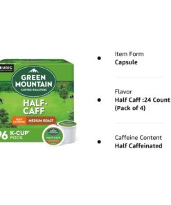 Green Mountain Coffee Roasters Half Caff Coffee, Keurig Single-Serve K-Cup pods, Medium Roast, 96 Count (4 Packs of 24) 24 Count (Pack of 4) 28 61uf5Fb5lhL