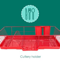 Dish Drying Rack (Red) | By Home Basics | Dish Drainers For Kitchen Counter | With Sloping Tray and Utensil Holder | Big Dish Drying Rack 14 61ufLIGYxkL