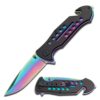 TAC Force Spring Assisted Folding Pocket Knife – Rainbow TiNite Coated Drop Point Blade and Liner, Black Aluminum Handle w/ Rope Cutter, Glass Punch, and Clip, Tactical, EDC, Rescue - TF-509 4.75 inch 69 61ug RXkaAL