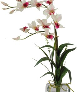 Nearly Natural 1135-WH Dendrobium with Glass Vase Silk Flower Arrangement, White,6.75" x 6.75" x 22.5" 6.75 in x 6.75 in x 22.5 in