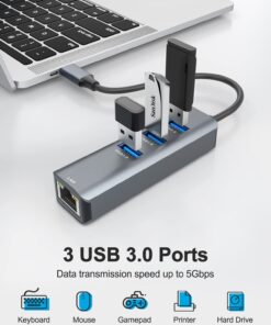 ABLEWE USB C to Ethernet Adapter, 4-in-1 RJ45 to USB-C/Thunderbolt 3 to Gigabit Ethernet LAN Network Adapter for MacBook Pro/Air 2021/2020/2019, iPad Pro 2021, Chromebook, XPS, Surface Book 3/2/Go Grey 23 61uiUpFyUkL