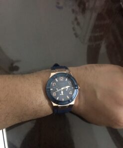 GUESS Women Stainless Steel Quartz Watch with Silicone Strap Blue/Blue/Rose Gold Tone/Blue 25 61unHvTx6 L