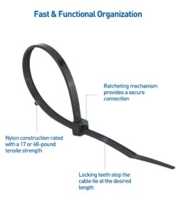 Cable Matters Assorted Zip Ties - 200-Pack 6, 8, 12-Inch Nylon Cable Ties for Indoor & Outdoor Use - Self-Locking Wire Ties in Black & White 24 61uoUCAAL 2