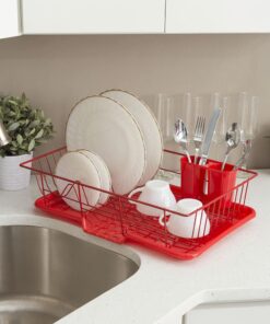 Dish Drying Rack (Red) | By Home Basics | Dish Drainers For Kitchen Counter | With Sloping Tray and Utensil Holder | Big Dish Drying Rack 16 61usohrwVtL