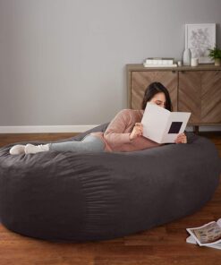 Amazon Basics Memory Foam Filled Bean Bag Lounger with Microfiber Cover, 6 ft, Grey, Solid 21 61uwy am0eL