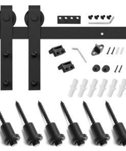SMARTSTANDARD 8 Feet Heavy Duty Sturdy Sliding Barn Door Hardware Kit -Smoothly and Quietly -Easy to Install -Includes Step-by-Step Installation Instruction Fit 48" Wide Door Panel (J Shape Hanger) 29 61v3M8Cb7zL