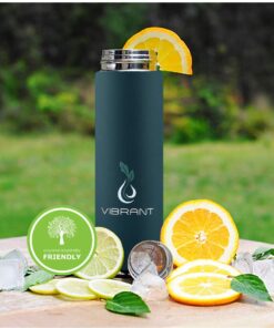 Vibrant All in ONE Travel Mug - Tea Infuser Bottle - Insulated HOT Coffee Thermos - Cold Fruit Infused Water Flask - Food Grade Leak Proof Tumbler Double Wall Stainless Steel 16.9 oz Blue 21 61v5V4G11L