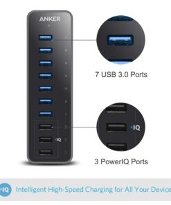 Anker 10 Port 60W Data Hub with 7 USB 3.0 Ports and 3 PowerIQ Charging Ports for MacBook, Mac Pro/Mini, iMac, XPS, Surface Pro, iPhone 7, 6s Plus, iPad Air 2, Galaxy Series, Mobile HDD, and More 24 61v8RS1i6XL