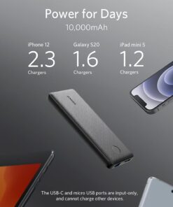 Anker Portable Charger, Power Bank, 10,000 mAh Battery Pack with PowerIQ Charging Technology and USB-C (Input Only) for iPhone 15/15 Plus/15 Pro/15 Pro Max, iPhone 14/13 Series, Samsung Galaxy Black 38 61v8c84ijDL