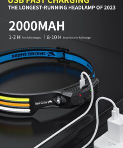 Smiling Shark LED Headlamp, 230°Wide Angle 3*Multi-Color Light Strips 2 Packs Head Lamp Rechargeable with Motion Sensor Waterproof Headlight for Camping Hiking Outdoor, Head-Lamp-LED-Hat-Light Multicolor 10 61v9NJCV1tL