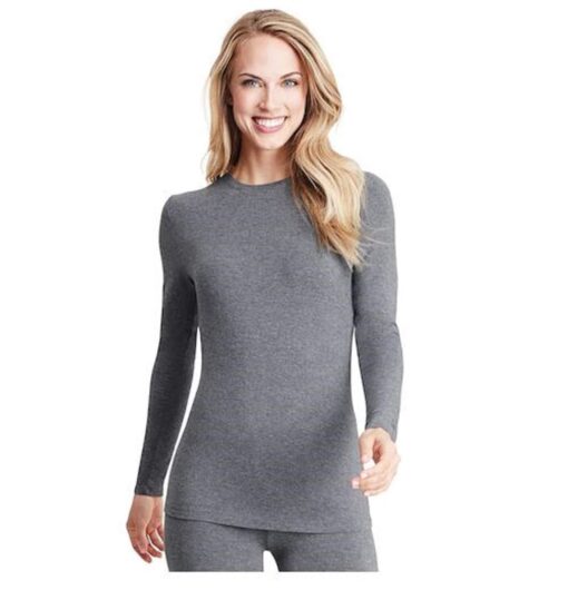 Cuddl Duds Women's Softwear with Stretch Long Sleeve Crew Neck Top Large Heather Coal