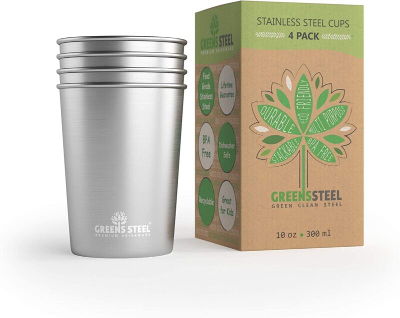 Catalog 5 Stainless Steel Cups 10 oz Tumbler (4 Pack) - Premium Metal Drinking Glasses | Stackable Durable Cup (10 oz) 10 oz - Steel