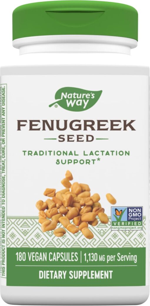 Nature's Way Fenugreek Seed, Traditional Lactation/Breastfeeding Support*, 1,130 mg, 180 Vegan Capsules 180 Count (Pack of 1)