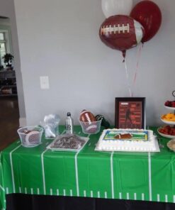 Beistle Plastic Game Day Football Tablecover for Rectangle Tables Sports Tableware Touchdown Tailgate Party, 54" x 108", Green/White 1 Pack 33 61vTLW ngL