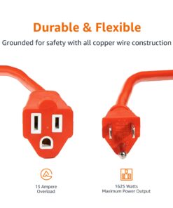 Amazon Basics 50-Foot 3-Prong Vinyl Indoor/Outdoor Extension Cord - 13 Amps, 1625 Watts, 125 VAC, Orange 50 ft 13 61vTX gTqVL