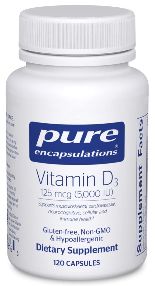 Pure Encapsulations Vitamin D3 125 mcg (5,000 IU) - Supplement to Support Bone, Joint, Breast, Heart, Colon, and Immune Health* - with Vitamin D - 120 Capsules 120 Count (Pack of 1)