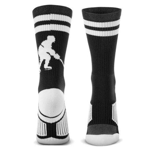 ChalkTalkSPORTS Hockey Half Cushioned Crew Socks | Hockey Player | Multiple Colors & Sizes Large Black/White