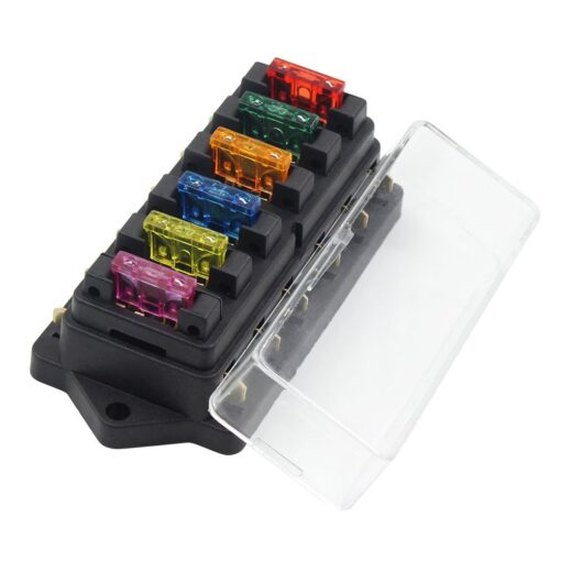 Ninth-City 6 Way Blade Fuse Block Waterproof Fuse Box Holder with Negative Bus ATC/ATO for 12V 24V Boat Marine Yacht Vehicle Auto RV Car Trailer Truck SUV Vehicle