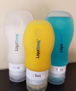 LiquiSnugs Premium - 100% Guaranteed Leak Proof Silicone Travel Bottles For Toiletries - TSA Approved Container. Premium Range Travel Shampoo Bottles with Suction Cups and Adjustable Labels 43 61vgpSbNX7L