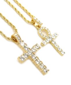 Fashion 21 Egyptian Ankh, Cross Pendant 20 inches to 30 inches Chain Two Necklace Set in Gold Tone 22"+26" Rope Chain Set 12 61vqE6AITL