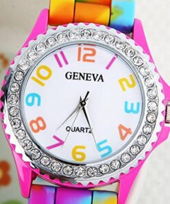 Geneva New Rainbow Crystal Rhinestone Watch Silicone Jelly Link Band. 14 61vs2m1P3L