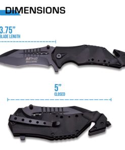 MTech USA – Spring Assisted Folding Knife – Black Stainless Steel Blade and Black Aluminum Handle with Rope Cutter, Glass Punch and Pocket Clip - Hunting, Camping, Survival, Tactical, EDC – MT-A845BK Black Blade 31 61vt6Rk4hNS