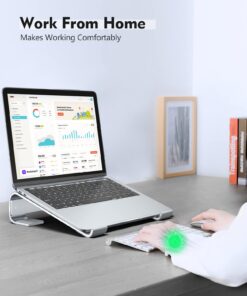 SOQOOL Laptop Stand for Desk, Computer Stand Riser for Desk,Ventilated Ergonomic Aluminum Notebook Stand Compatible with MacBook Air Pro Dell XPS HP 11 14 15.6 17.3 Inch Silver Work from Home 34 61vwMVn41ML