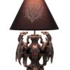 Zeckos Gothic Guardians of Light Medieval Dragons Resin Table Lamp - Dark Fantasy - 19 Inches High - with Black Fabric Tribal Dragon 13 Inch Diameter Lampshade