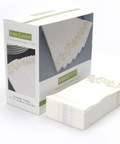 Disposable Guest Bathroom Hand Towels - Gold Floral Design - Linen-Feel Disposable Paper Towels, Cloth-Like Texture, Single-Use, Perfect Size: 12x17” Unfolded & 8.5x4” Folded - Box of 100 by SimuLinen 12" x 17" 27 61w5yDm12wL