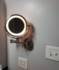 JERDON Two-Sided Wall-Mounted Makeup Mirror with Halo Lighting - Lighted Makeup Mirror with 5X Magnification & Wall-Mount Arm - Plug in Round Mirror with Nickel Finish Wall Mount - Model HL65N 24 61w6FwBOPuL