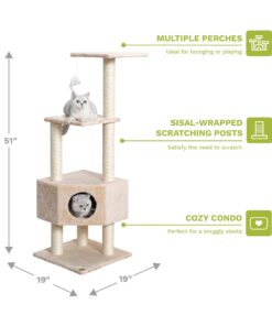 Alternative view of Go Pet Club 51" FULL Sisal Covered Scratching Posts Corner Cat Tree Kitty Tower Kitten Condo House Furniture with Hanging Toy for Indoor Cats, Beige