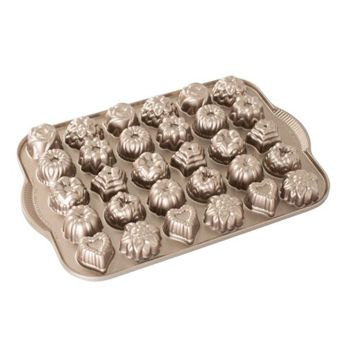 Nordic Ware Bundt Tea Candies Original Cast Aluminium Tin, Non-Stick Cakelet Pan, High Quality Mini Cake Baking Tray Made in The USA, Colour: Toffee, 2.5 Cup Capacity, Metallic