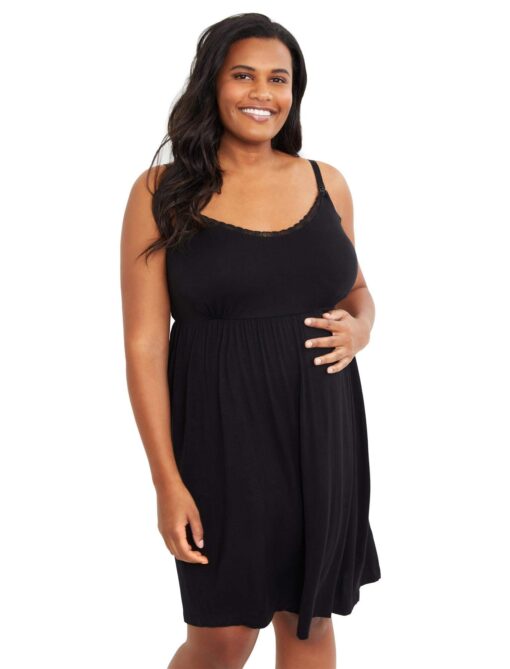 Motherhood Maternity Women's Lace Trim Nursing Fashion Nightgown 1X Black