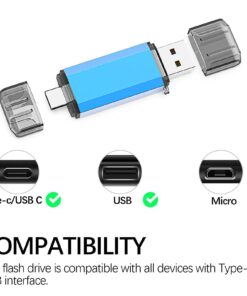64GB USB C Flash Drive, Alihelan 2 in 1 OTG USB 3.0 + USB C Memory Stick Dual Type C USB Thumb Drive Jump Drive Photo Stick for Data Storage and Backup, Blue 64GB 12 61wVYcebn6S