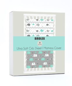 Alternative view of Stretchy Fitted Crib Sheets Set BROLEX 2 Pack Portable Crib Mattress Topper for Baby Boys Girls,Ultra Soft Jersey,Full Standard,Elephant & Whale Grey Teal