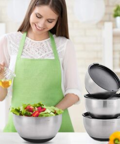 X-Chef Stainless Steel Bowls with Lids, Mixing Storage Bowl Set of 5 with Measurement, Stackable & Non-slip (1, 2, 2.5, 3.5, 4.5 QT) 29 61wZ4ibmDAL 1